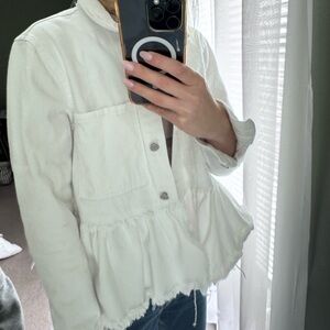 Mud Pie White Ruffled Jean Jacket